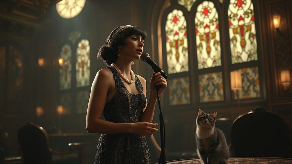 Roaring 20s Jazz Singer in Hyperrealistic Detail