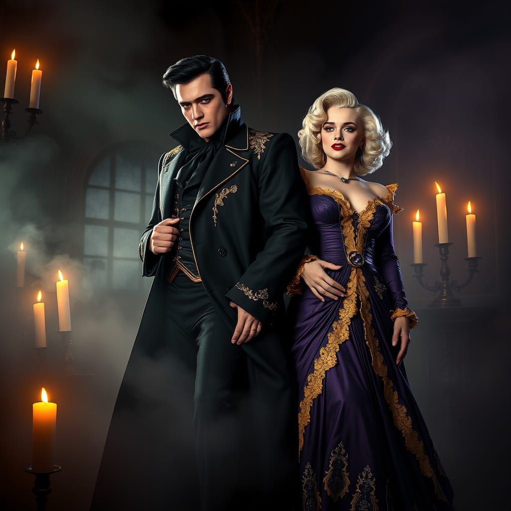 Ethereal Dark Fantasy Portraits of Elvis and Marilyn Monroe