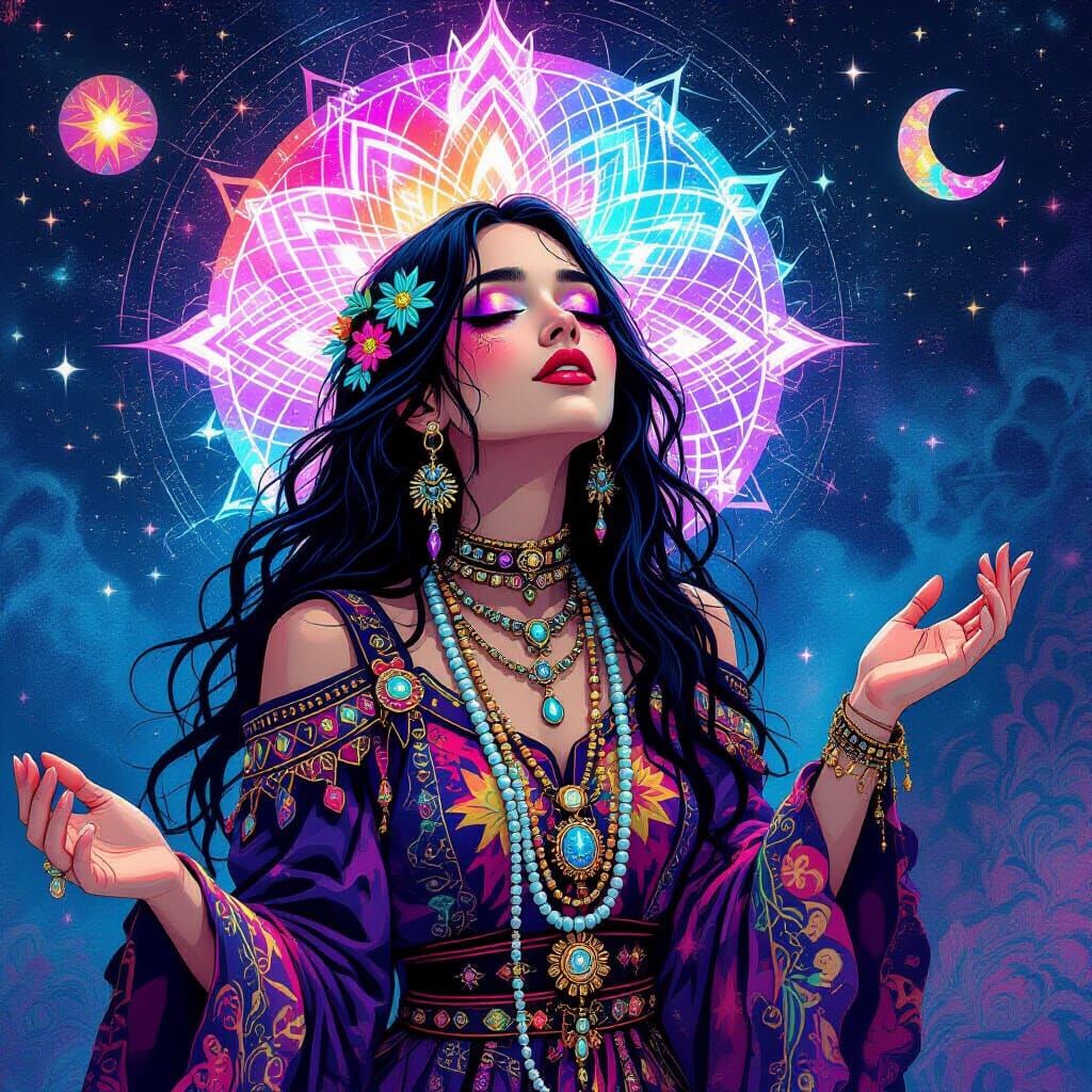 Goth Girl's Psychedelic DMT Trip in Mixed Media