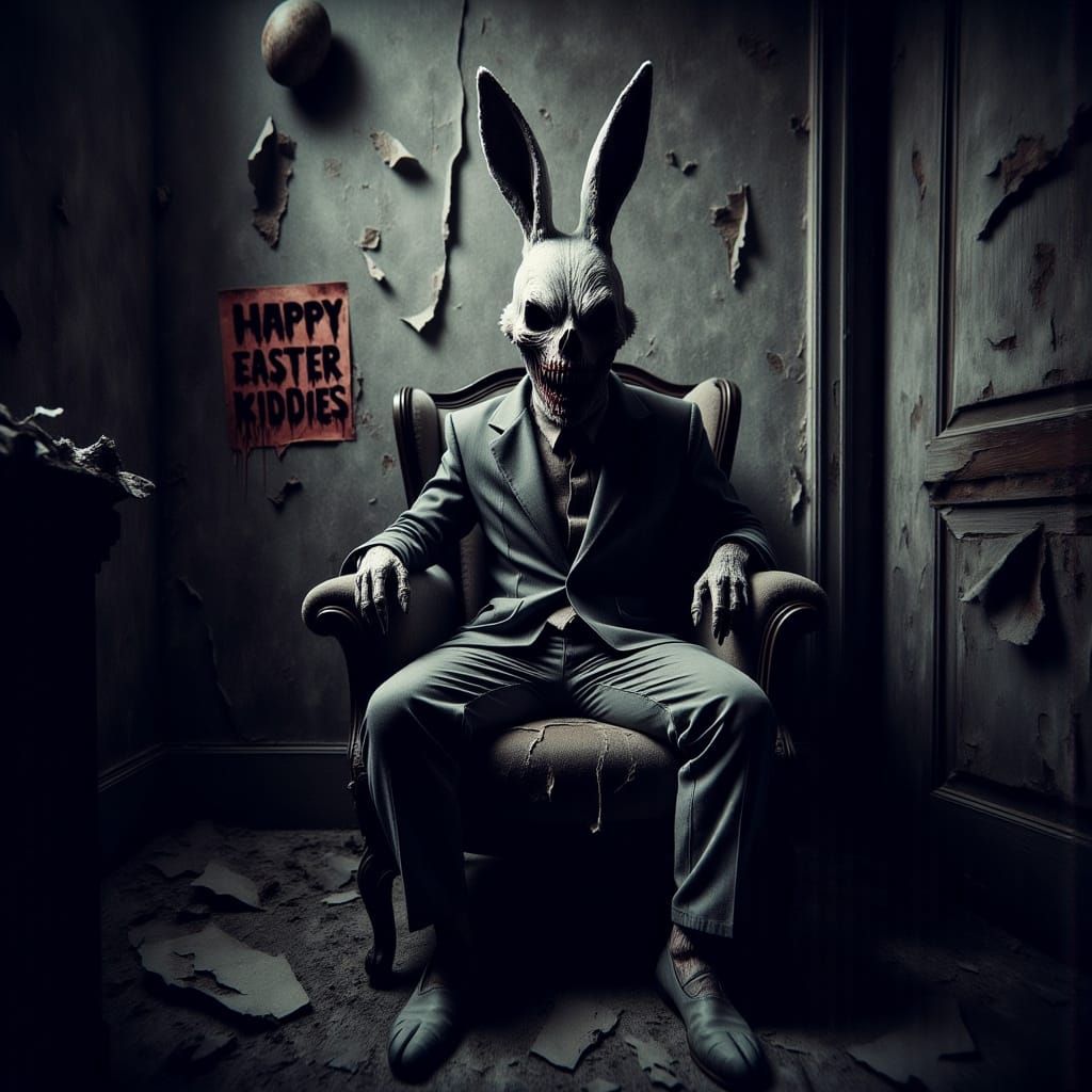 Gothic Easter Bunny in a Haunted Abandoned Room