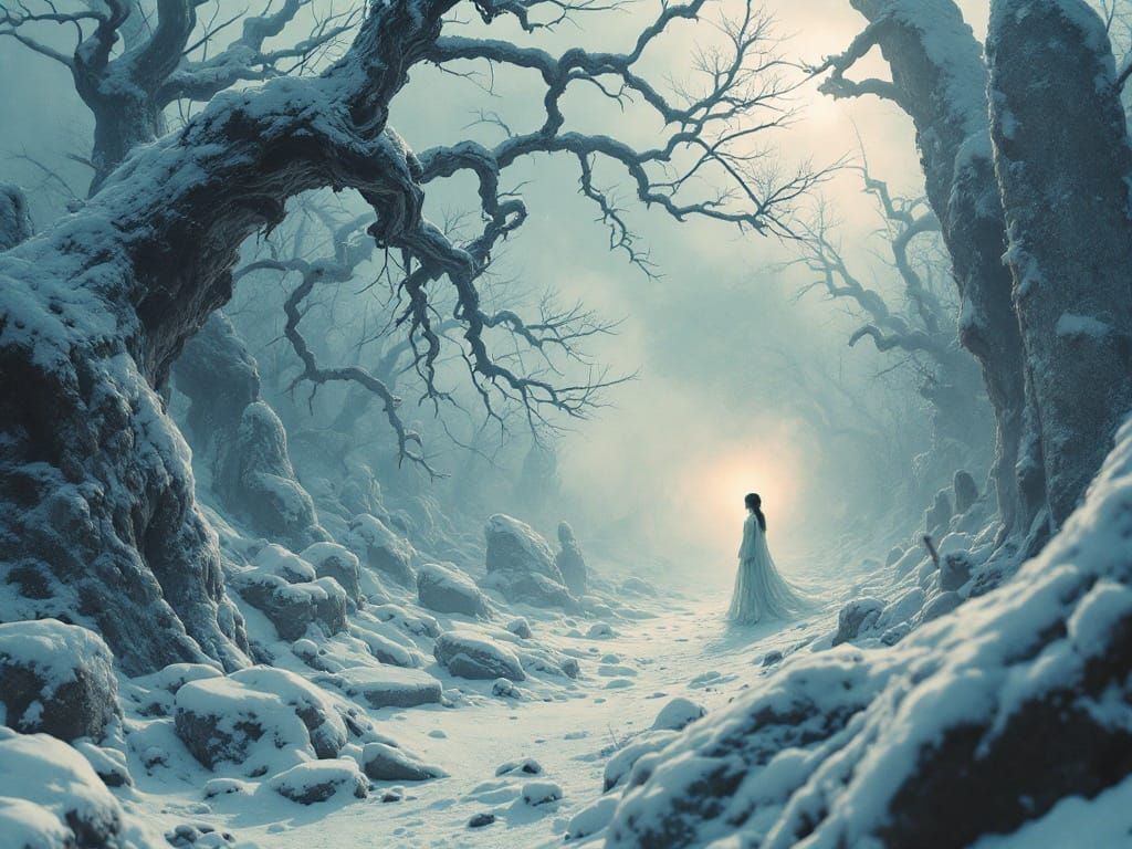 Surreal Winter Wonderland in a 1960s Cinematic Style