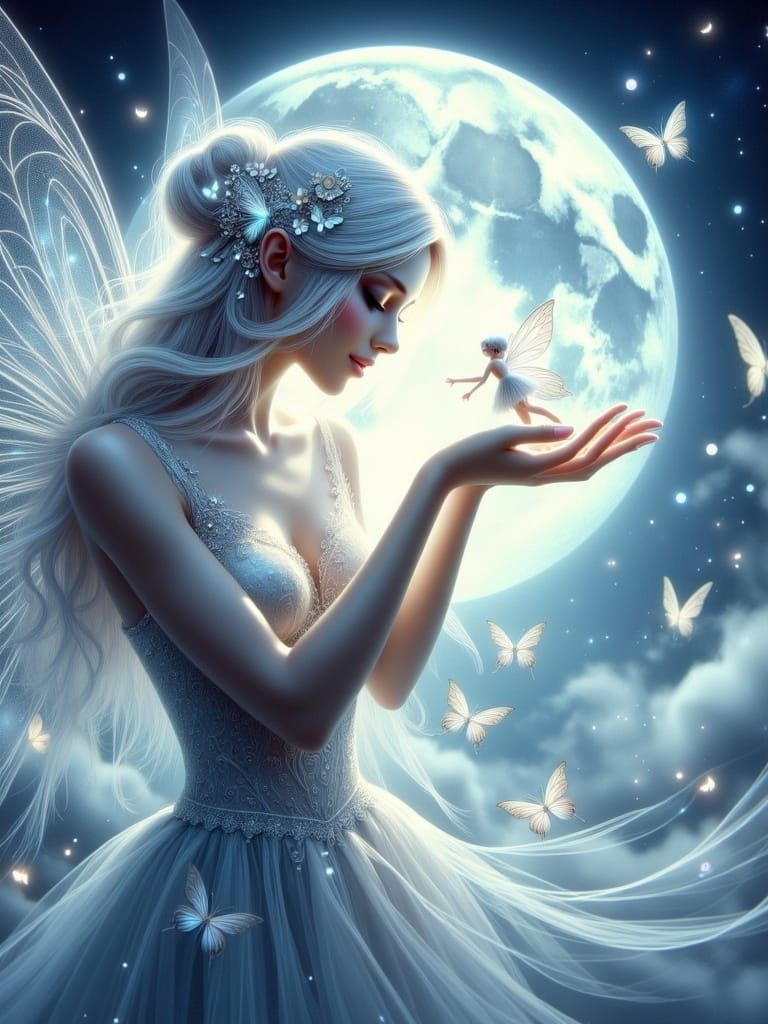 Ethereal Fairy Portrait in Whimsical Celestial Scene