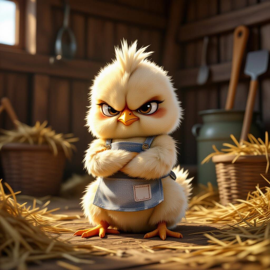 Grumpy Chicken Chick in Detailed 3D Anime Style