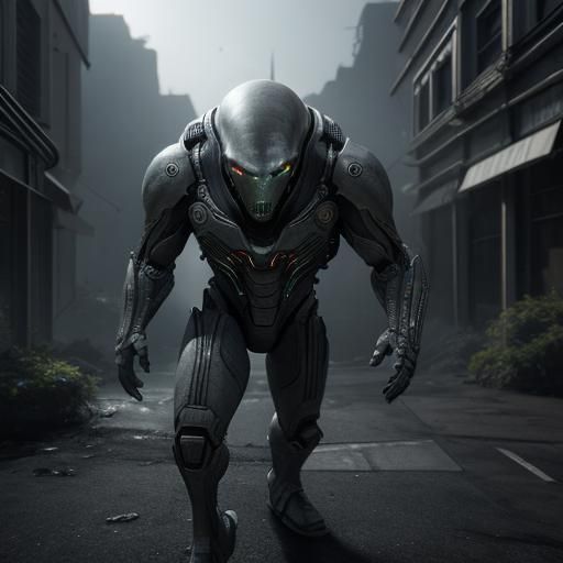 Detailed 3D Render of a Grey Alien