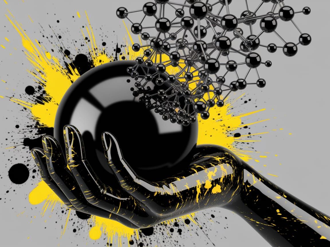 Surreal Modern Artwork: Contrasting Black and Yellow Spheres