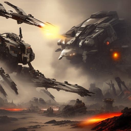 Epic War of Mechas in Digital Matte Painting