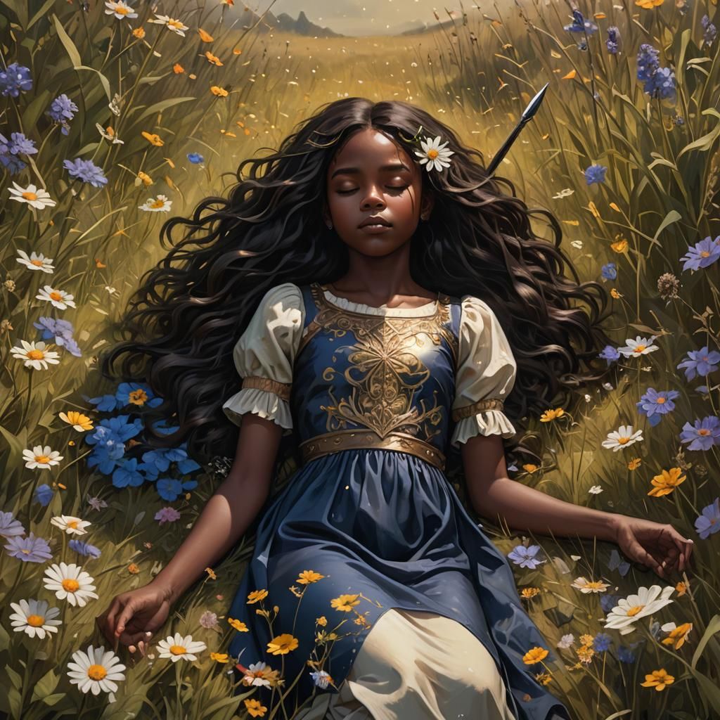 Dark Fantasy: Girl in Meadow with Golden Eyes