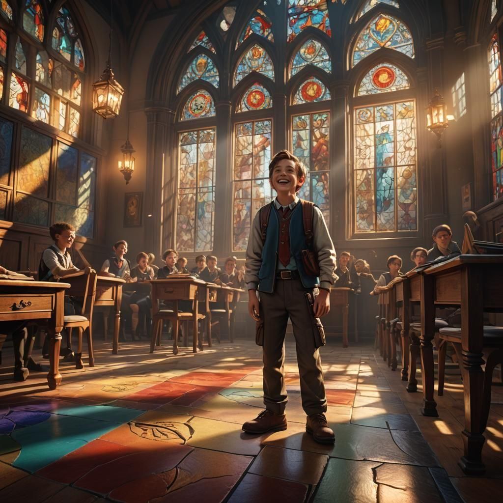 Classroom Scene: Boy Mocked in Detailed Matte Painting