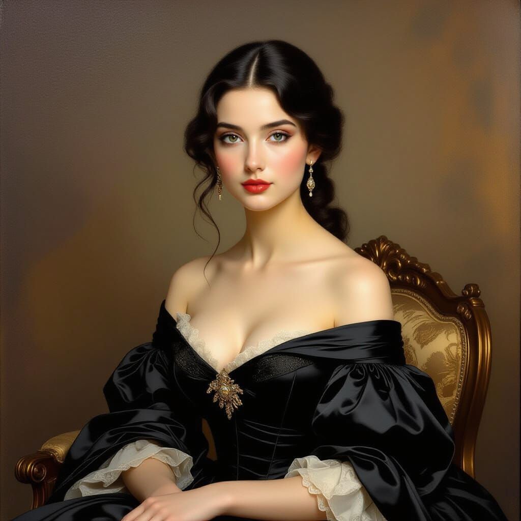 Elegant Woman in Lavish Room, Old Master Style Painting