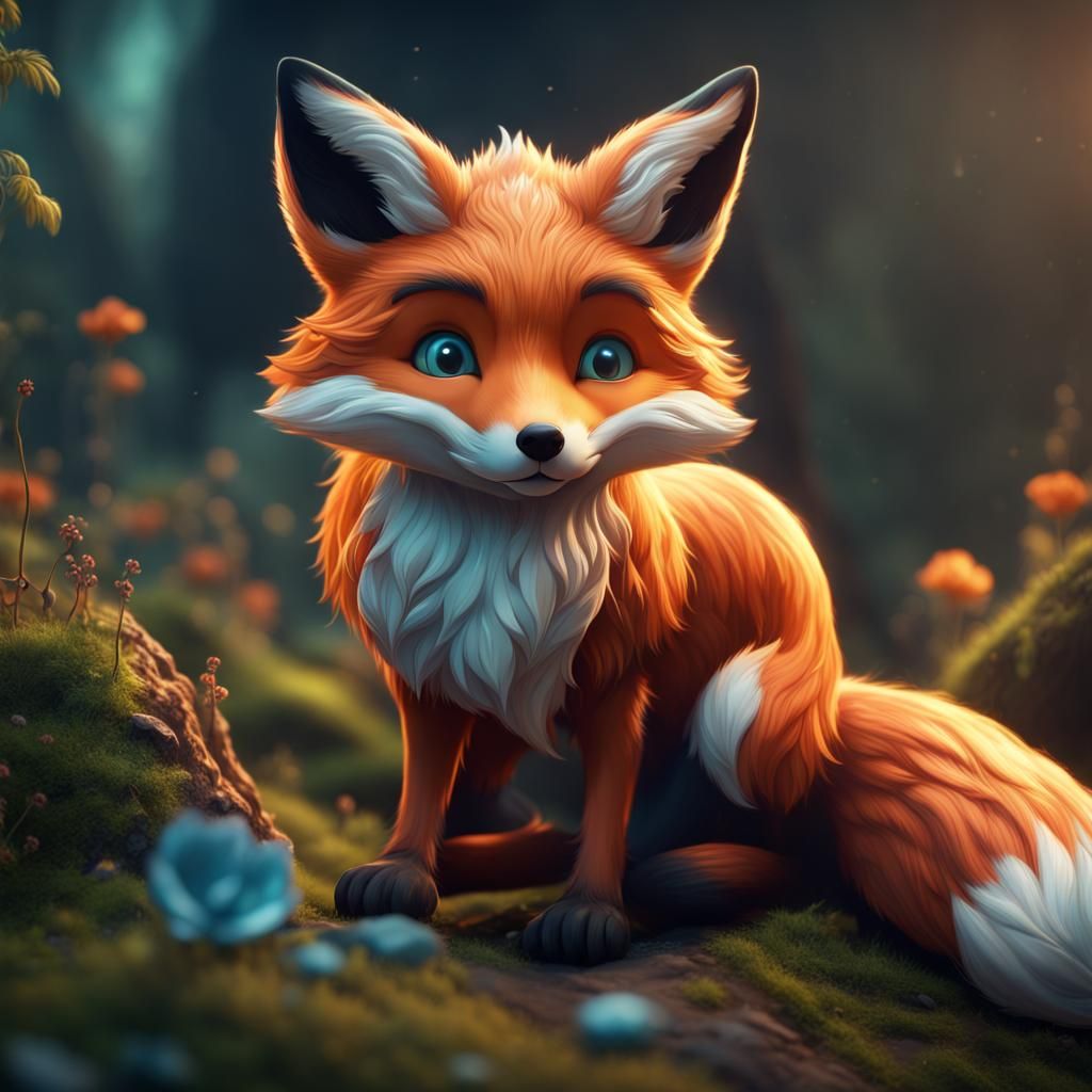 Cute Fox in Detailed Matte Painting