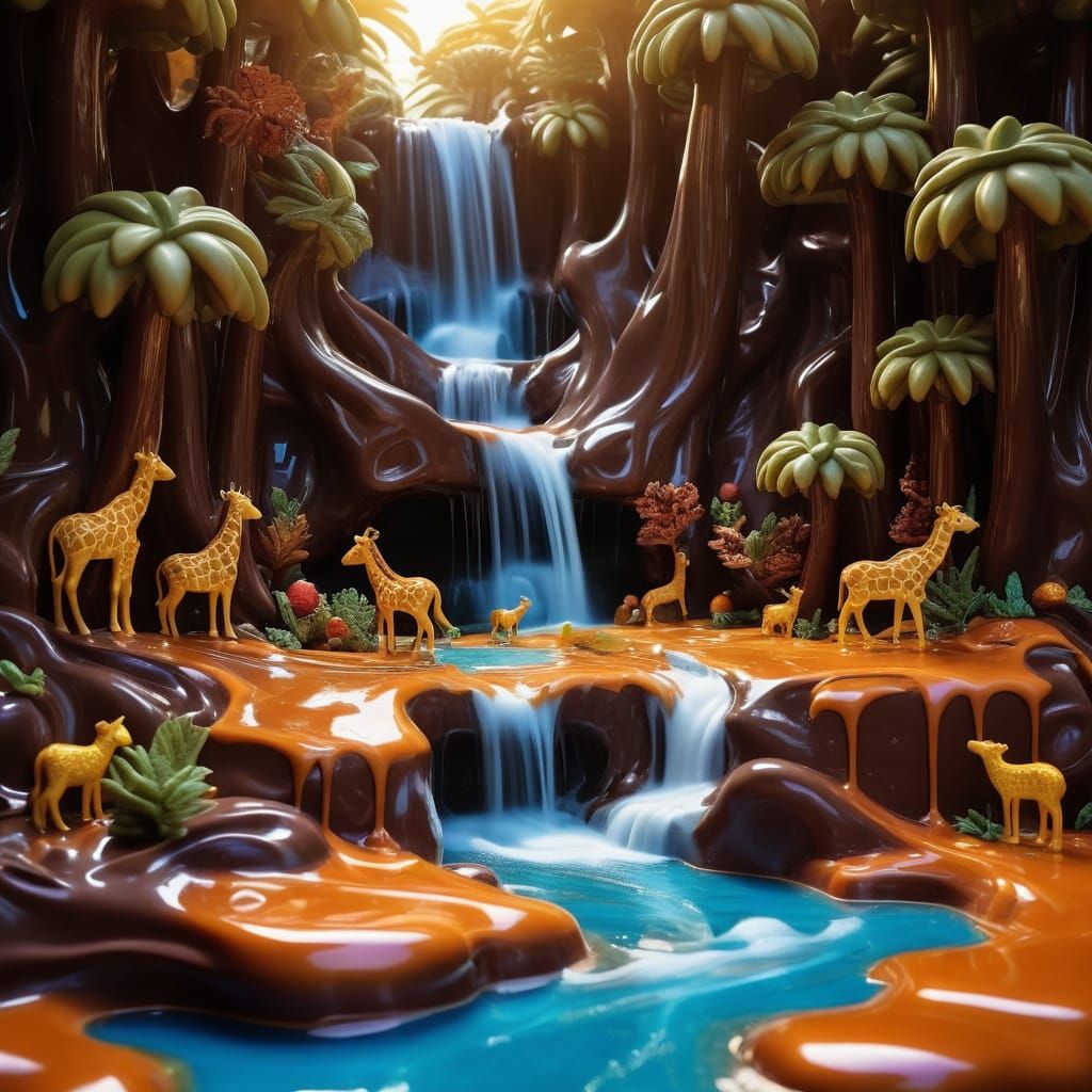 Surreal Chocolate Safari Scene in Whimsical Art Style