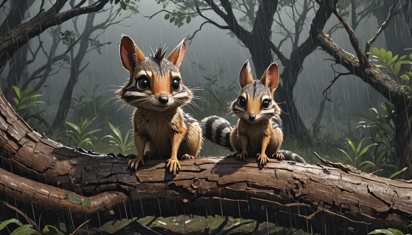 Sad Numbat in Rainy Forest: Anime Style