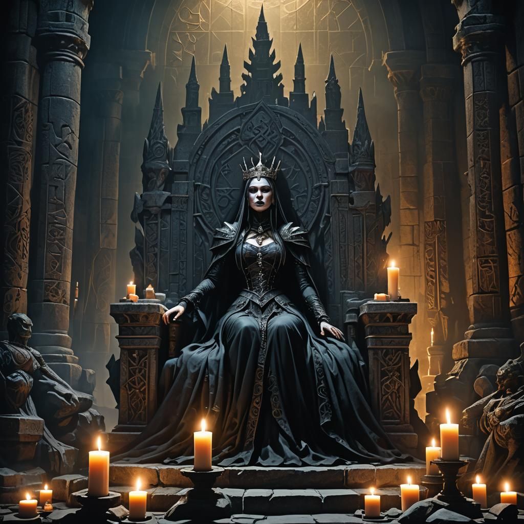 Dark Queen on Throne in Gothic Hall