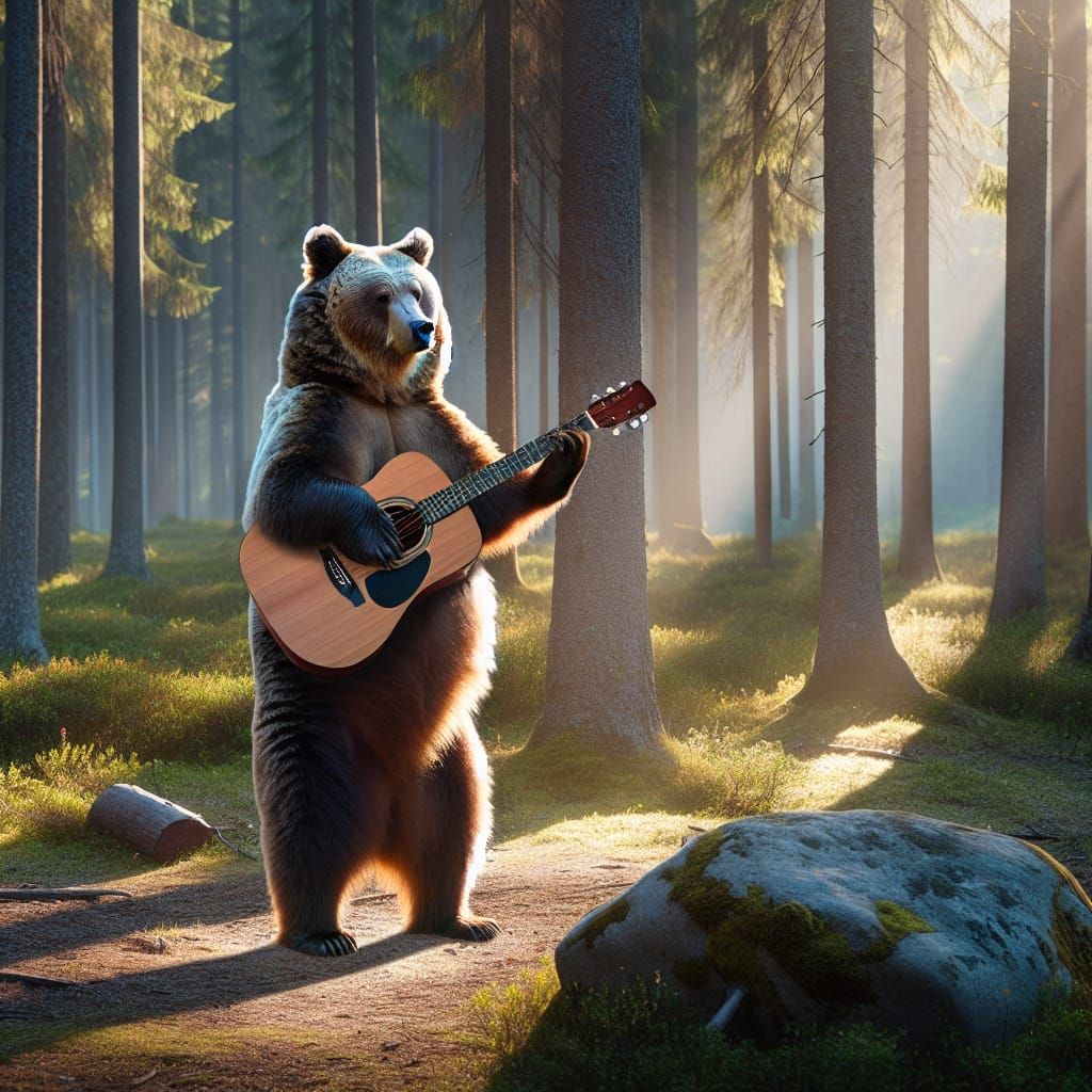 Bear Serenades Forest with Acoustic Guitar
