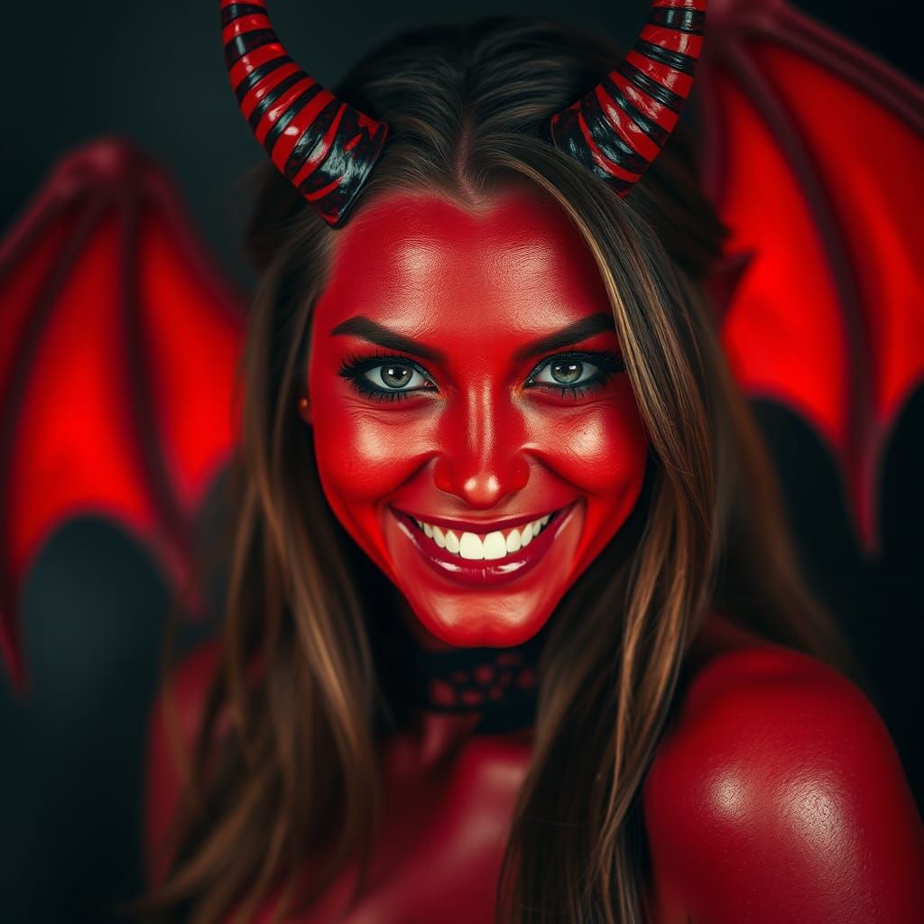 Fiery Devil Woman with a Devious Smile