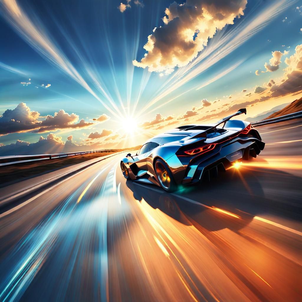 Futuristic Supercar Races on Sky Road in Digital Art