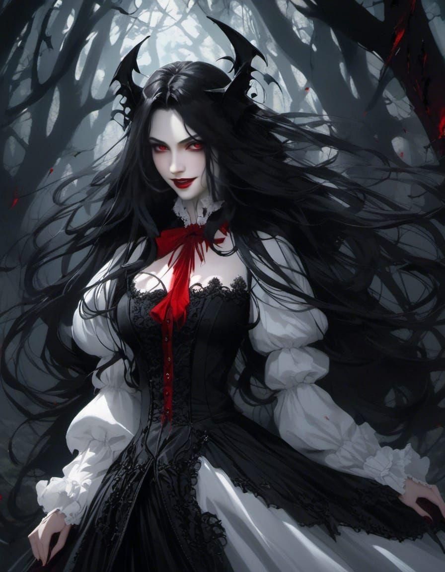 Anime Vampire Woman in a Dark Forest