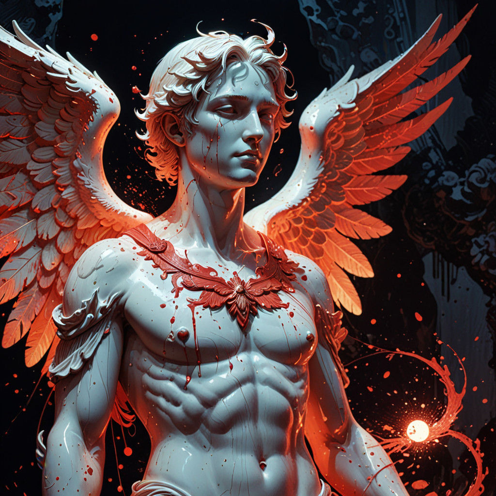 Ethereal Angel in Scarlet Glow
