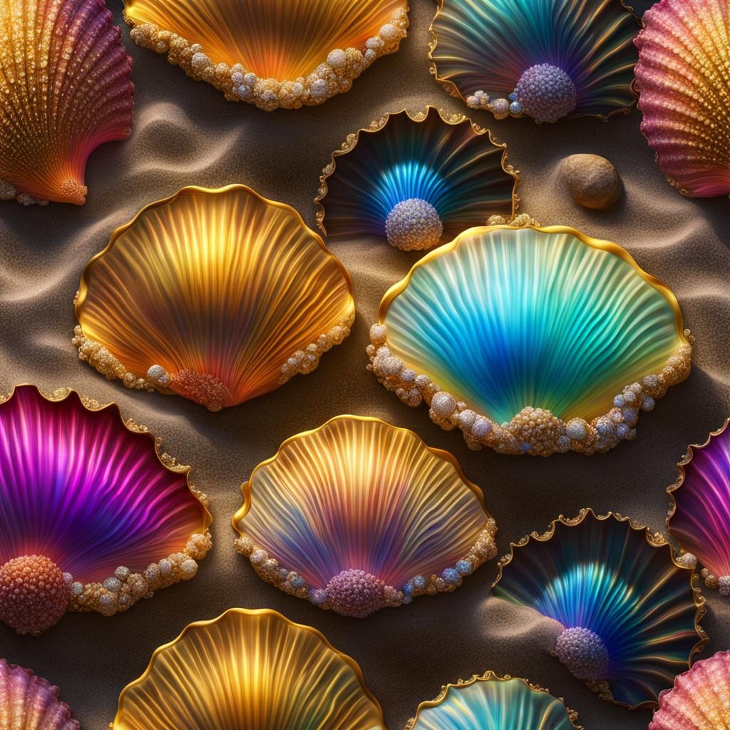 Bioluminescent Murex Shells with Diamonds in Hyperreal Style