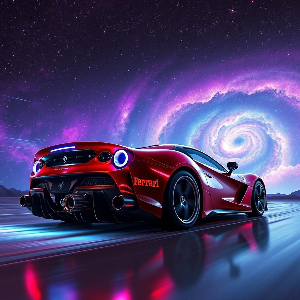 Futuristic Ferrari Races Through Starry Galaxy