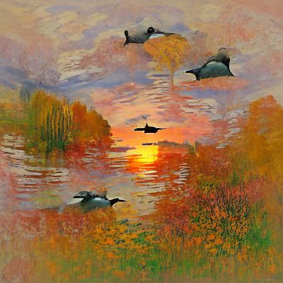 Geese Silhouetted Against the Setting Sun