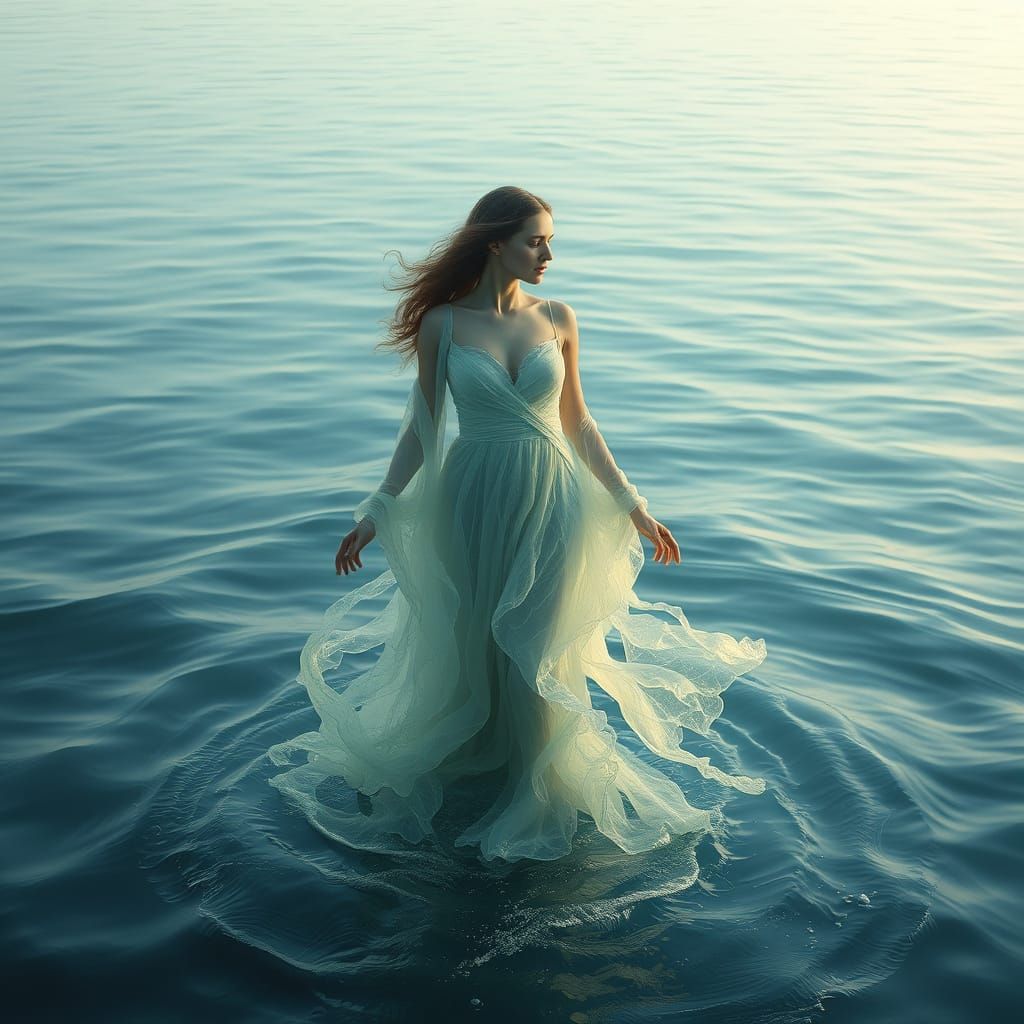 Ethereal Water Goddess in Dreamy Aquatic Scene