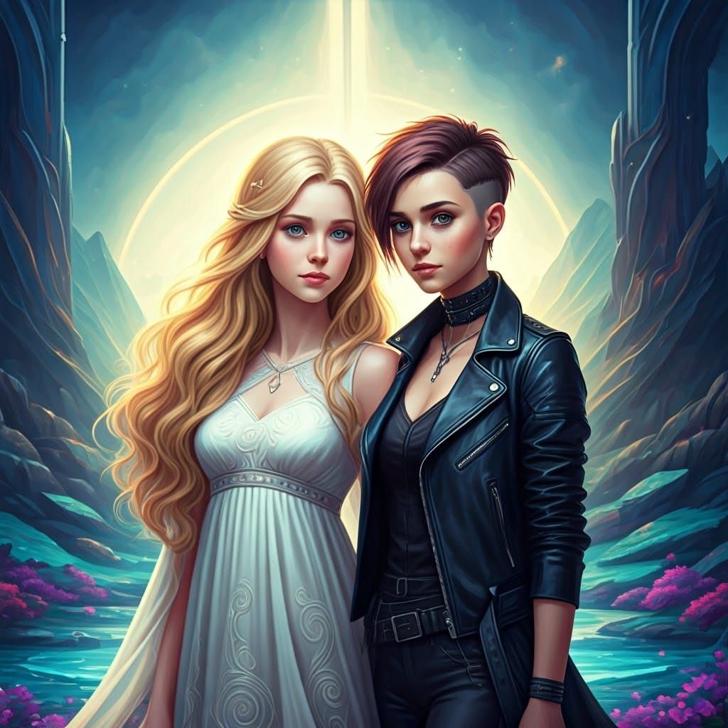 Best Friends in Vibrant Fantasy Landscape