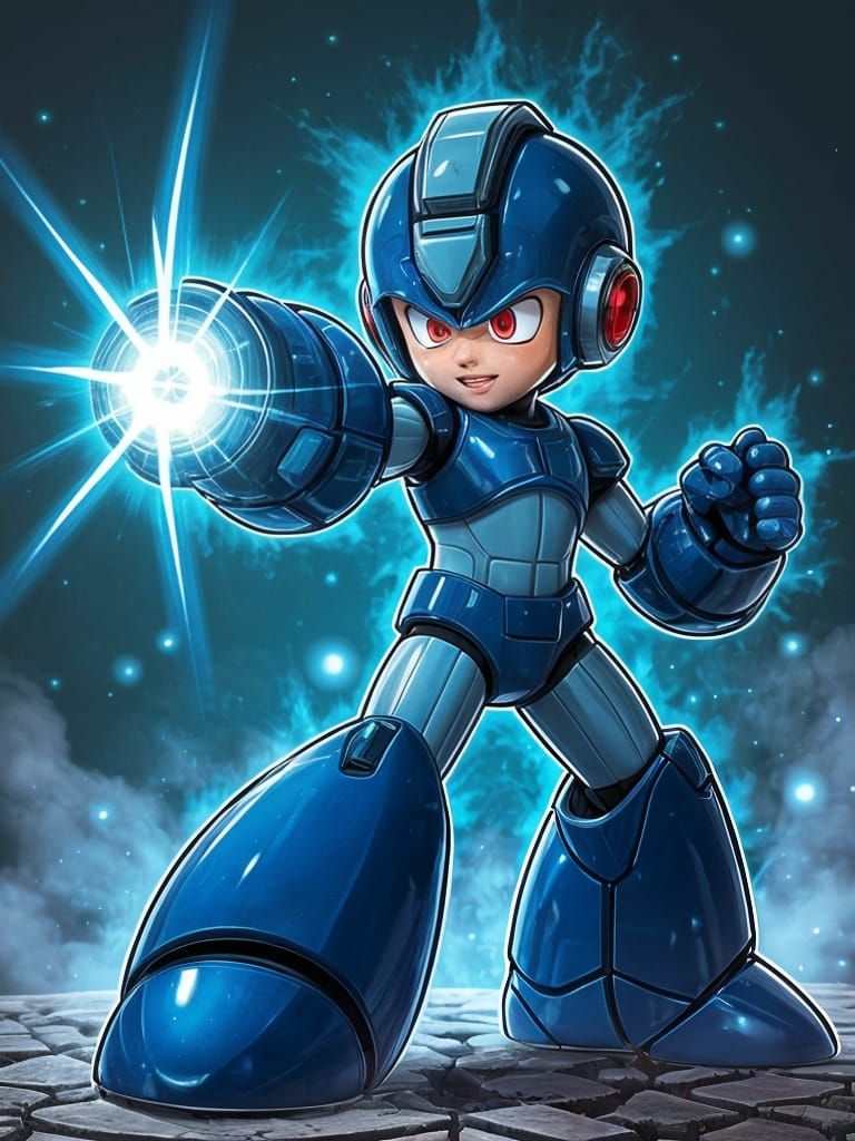 Mega Man Powers Up in Vibrant Anime Cyberpunk Style