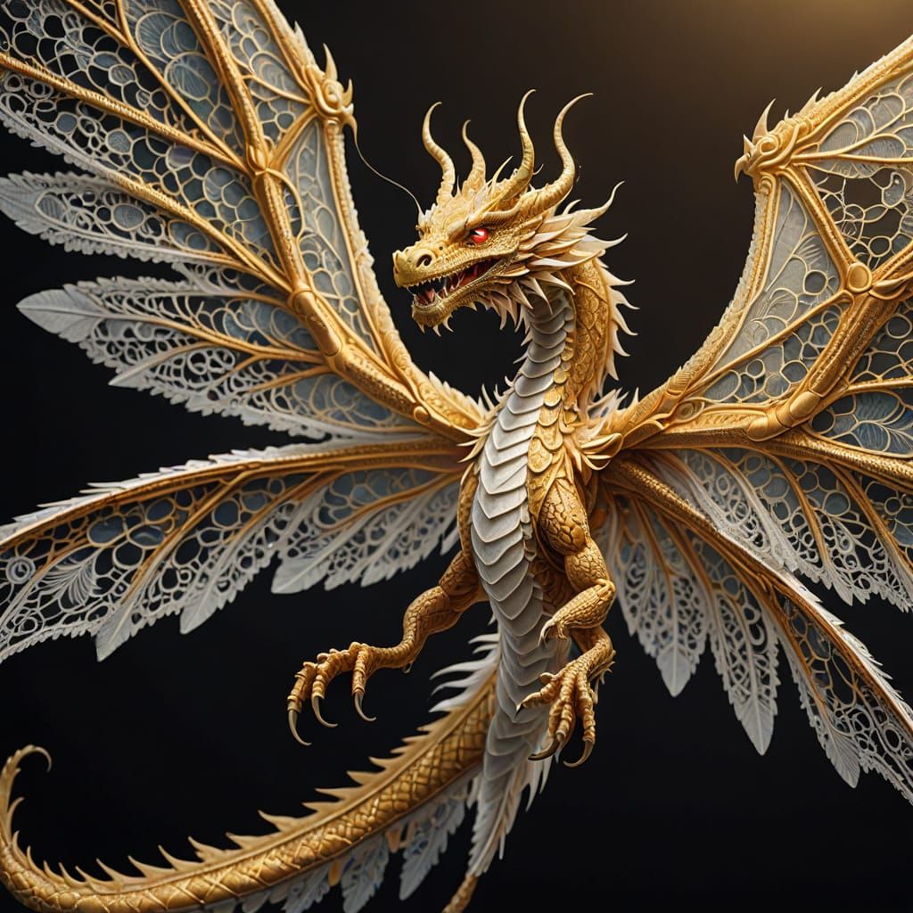 Majestic Dragon with Lace Wings in Digital Painting