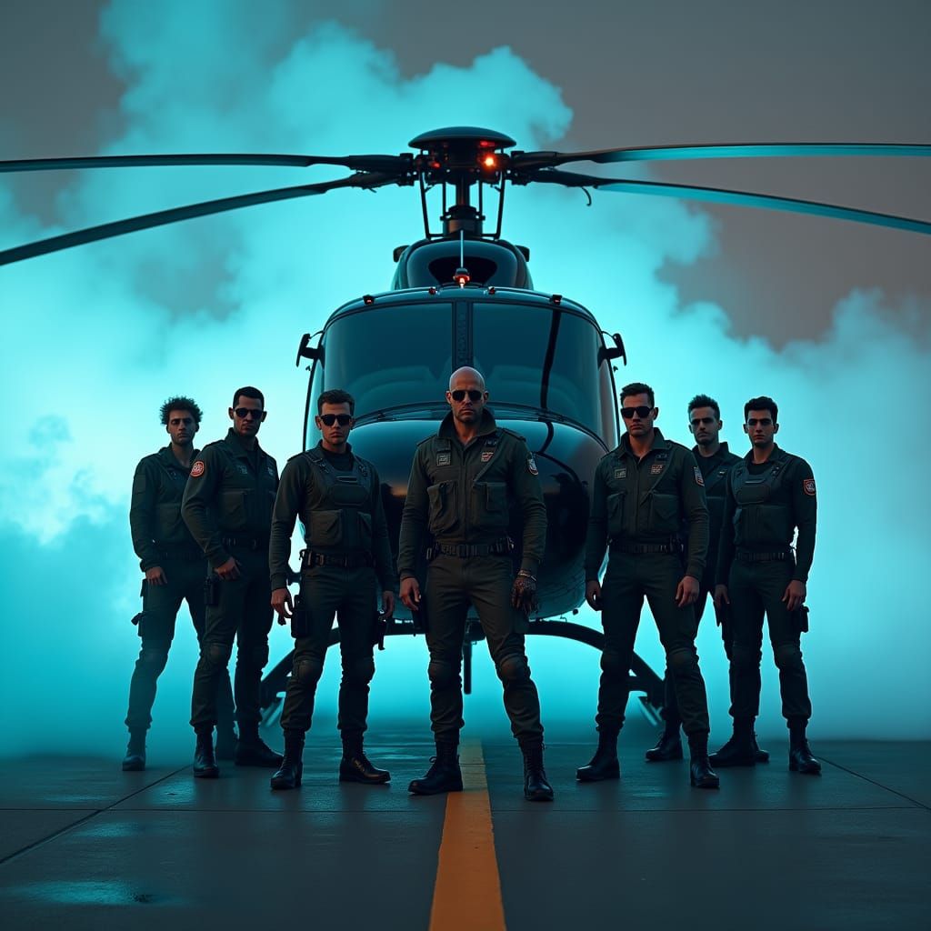 Elite Operatives with Bell 222 in 80s Style