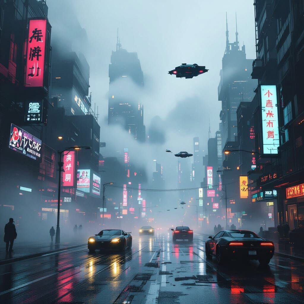 Cyberpunk Cityscape with Neon Lights in Futuristic Style