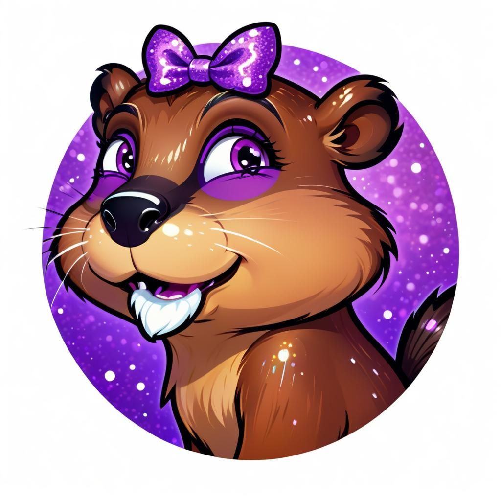Cartoon Beaver Portrait with Glitter and Lace