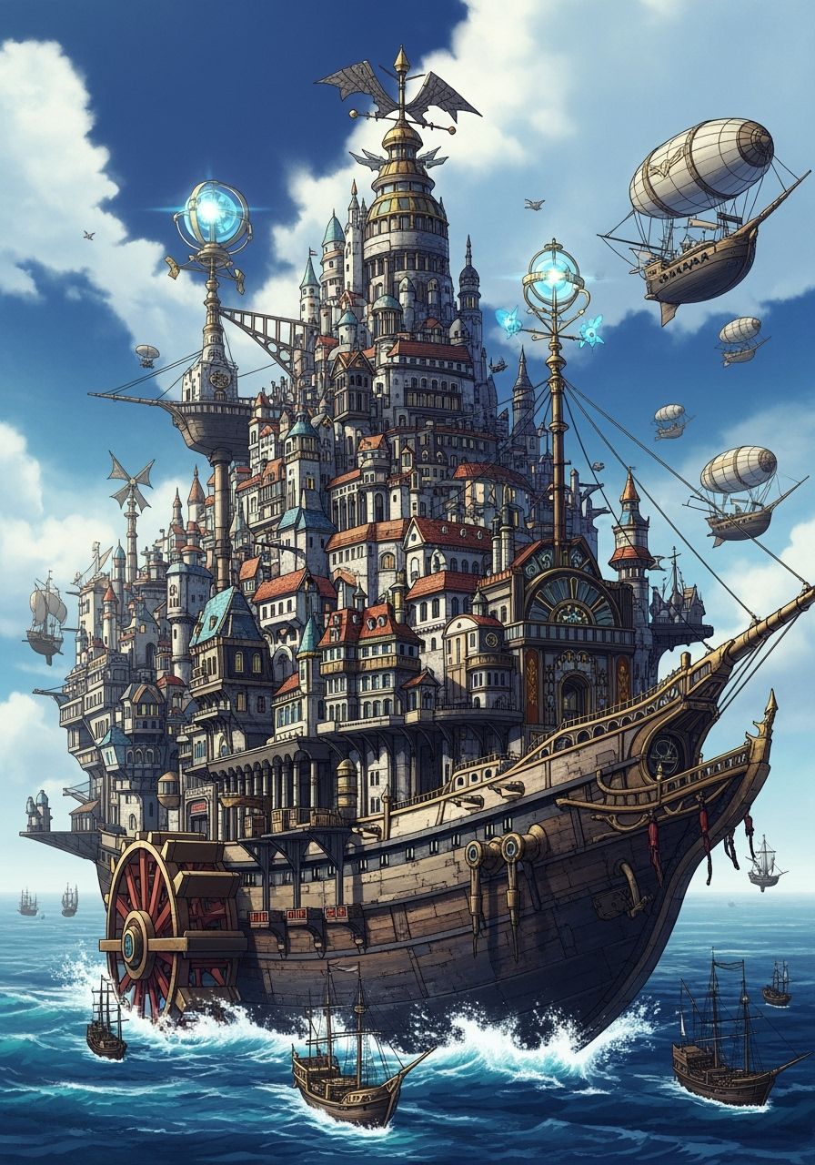 Epic Medieval City Ship on Water World