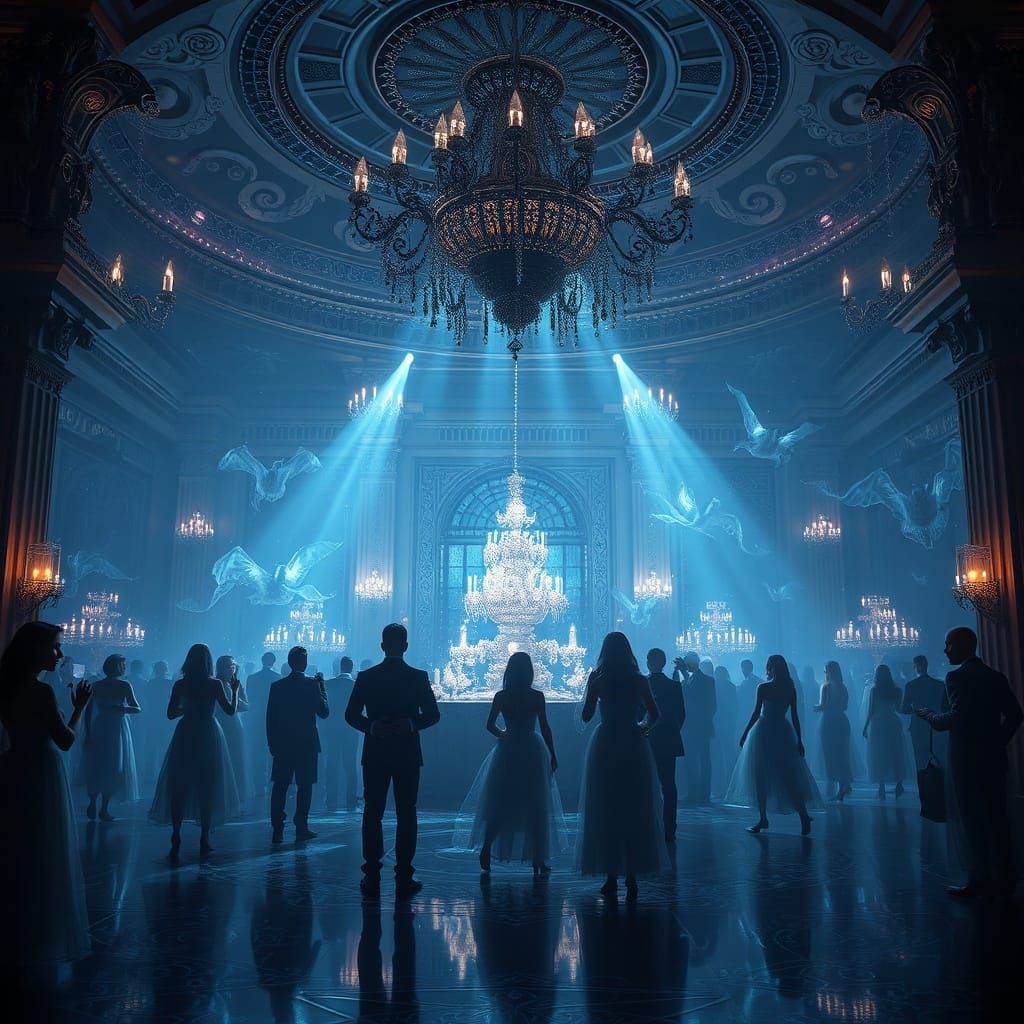 Ghosts Attend Ornate New Year's Eve Ball in Dark Fantasy Sty...