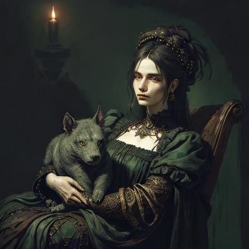 Midwife with Mystical Creature in Elizabethan Style
