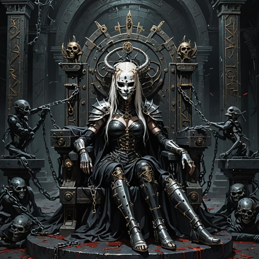 Sinister Libra Woman in Cyberpunk Gothic Temple