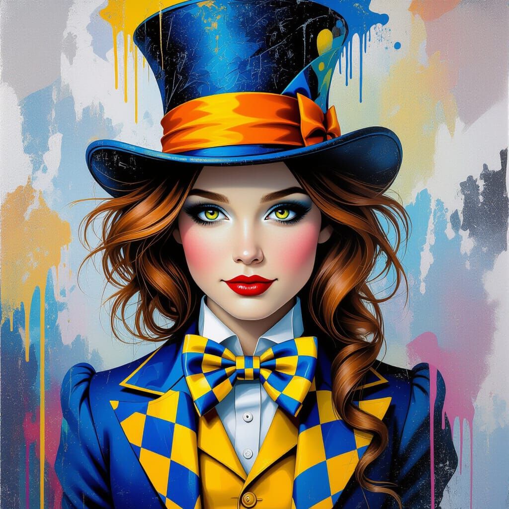 Alice in Wonderland in Glass Top Hat, Graffiti Art Style