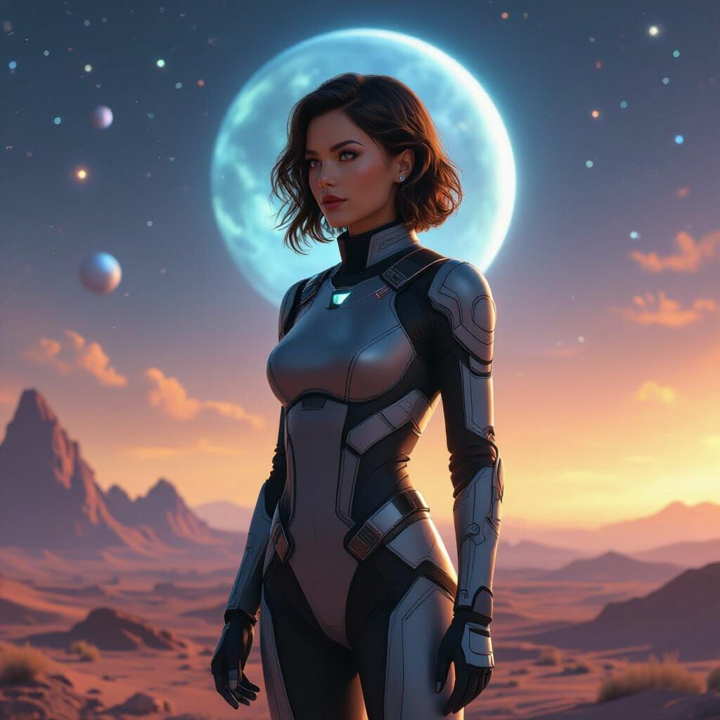 Woman on Alien Planet in Sci-Fi Cinematic Portrait
