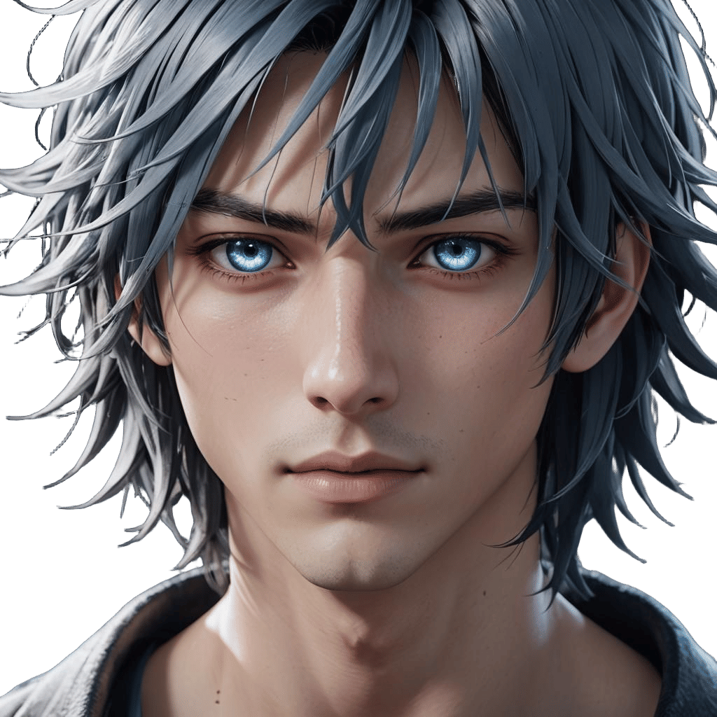 Anime Style Portrait of a Pale Man with Blue Eyes