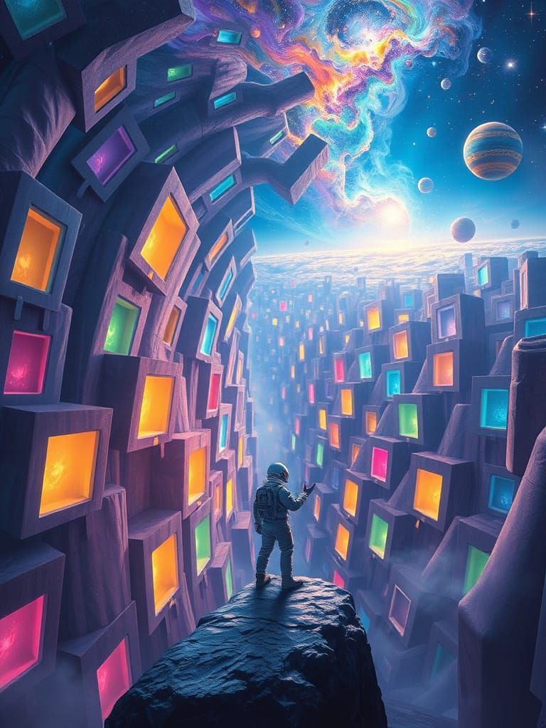 Astronaut and Leaking Portals in Surreal Cosmic City