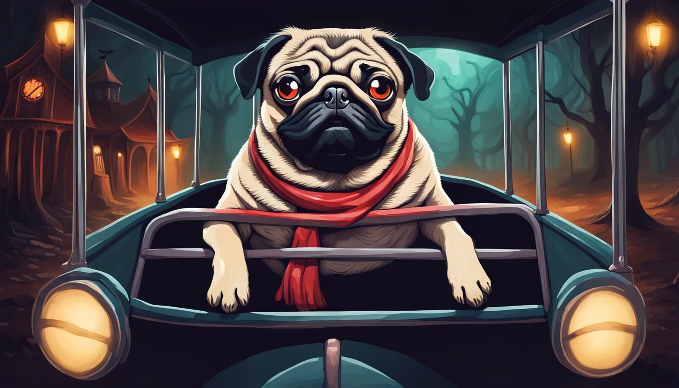 Pug's Thrilling Ride in Haunted Amusement Park