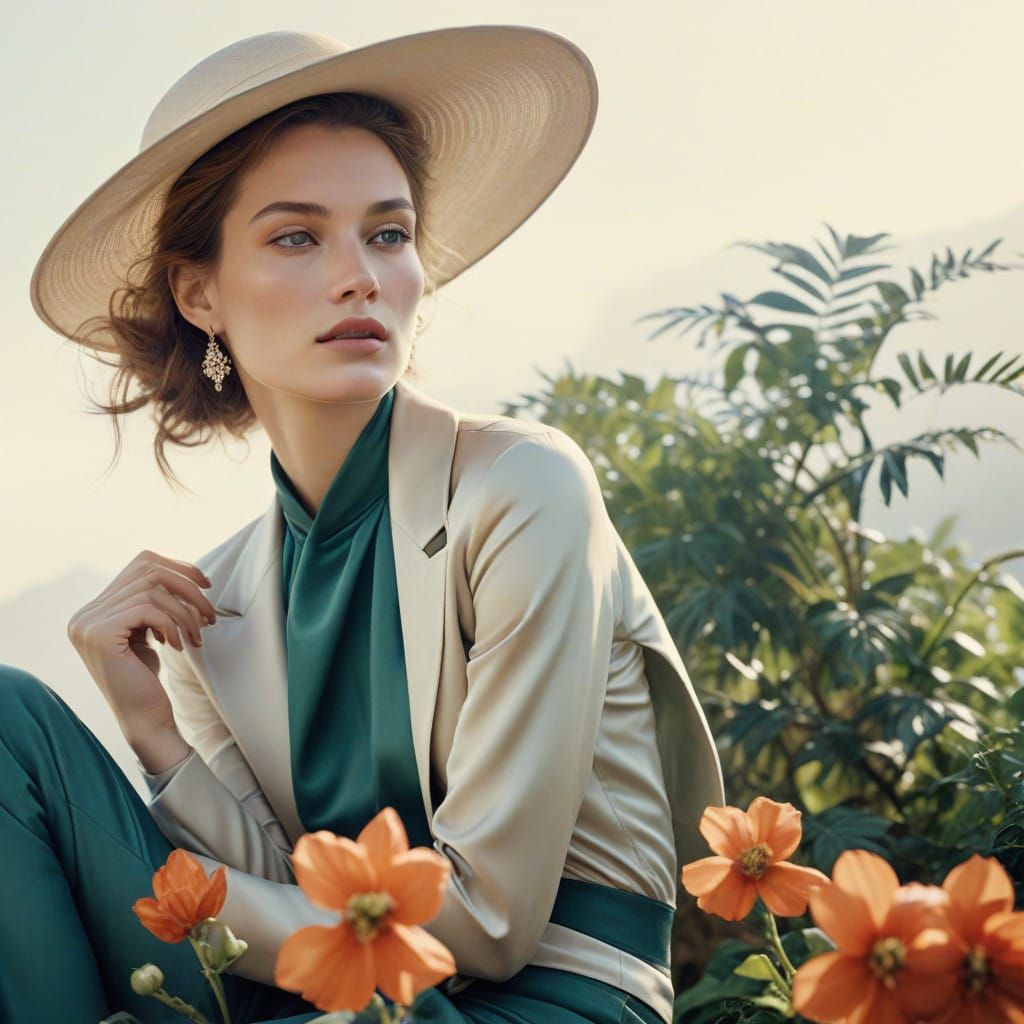 Elegant Woman in Serene Outdoor Setting