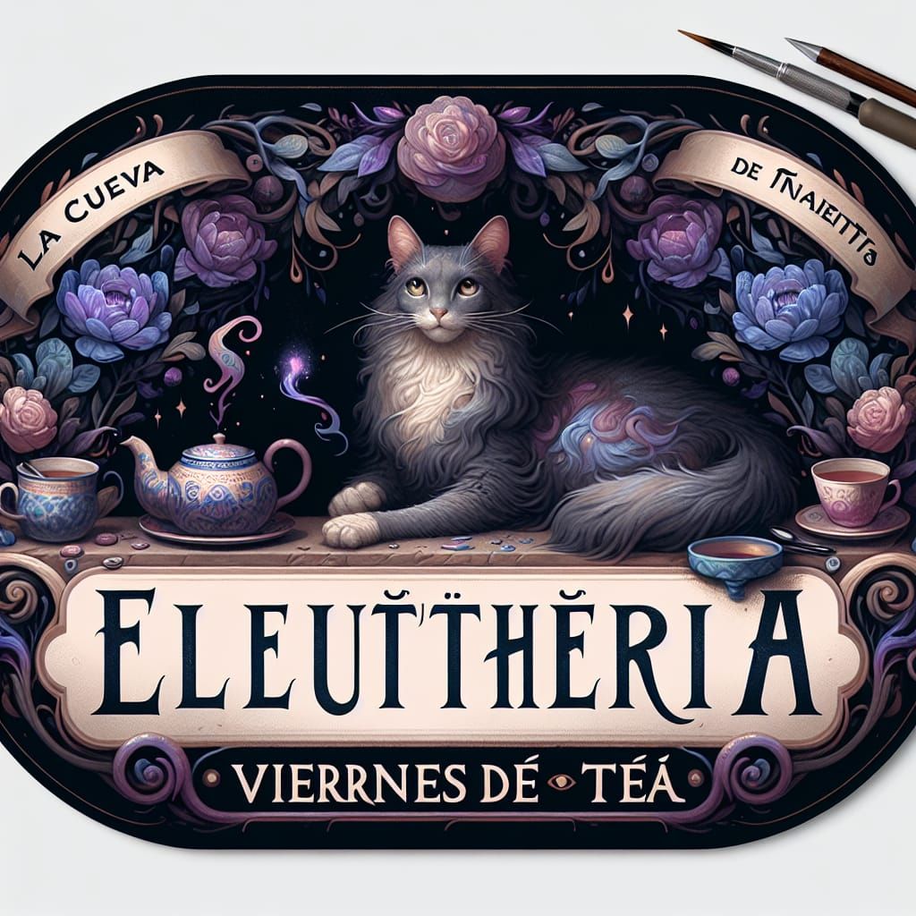 Magical Tea Cave Logo with Cat and Teapot