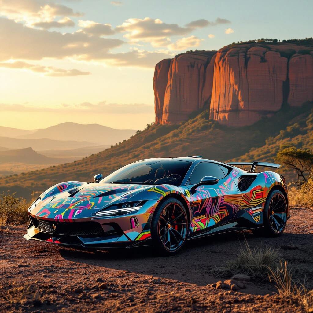 Afrofuturistic Off-Road Car Overlooking Sibebe Rock