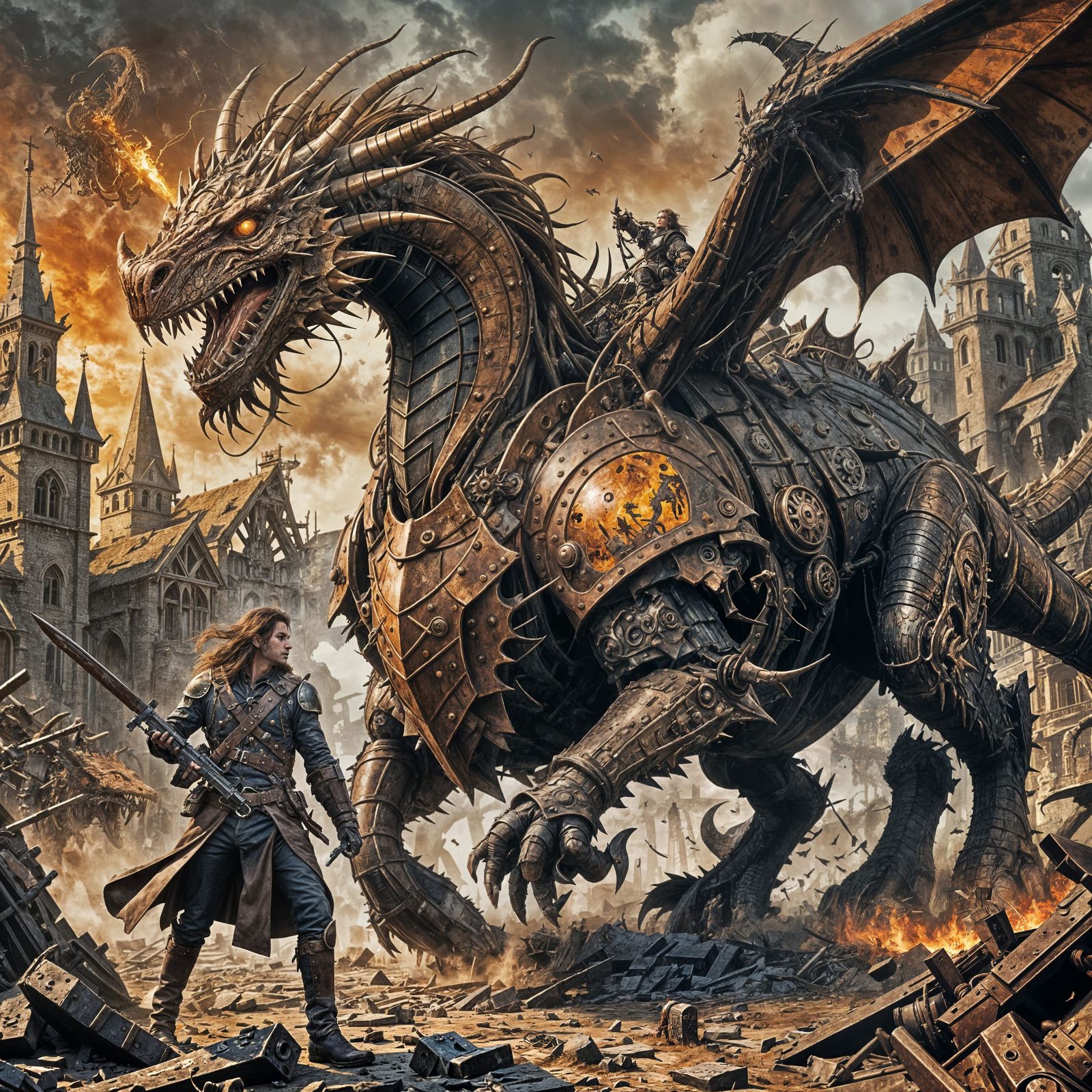 Marksman on Clockwork Dragon Chasing Beast