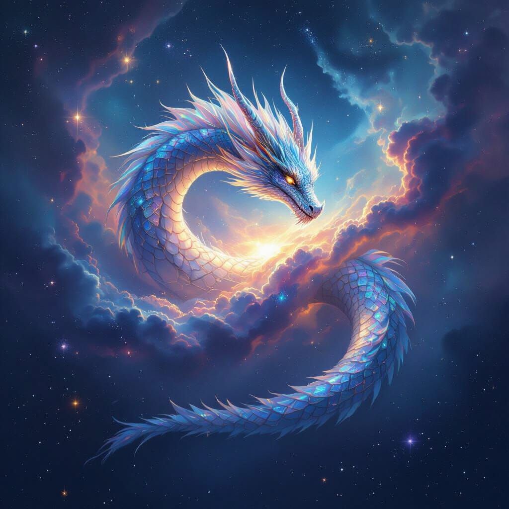 Celestial Dragon Coiled Around Radiant Nebula