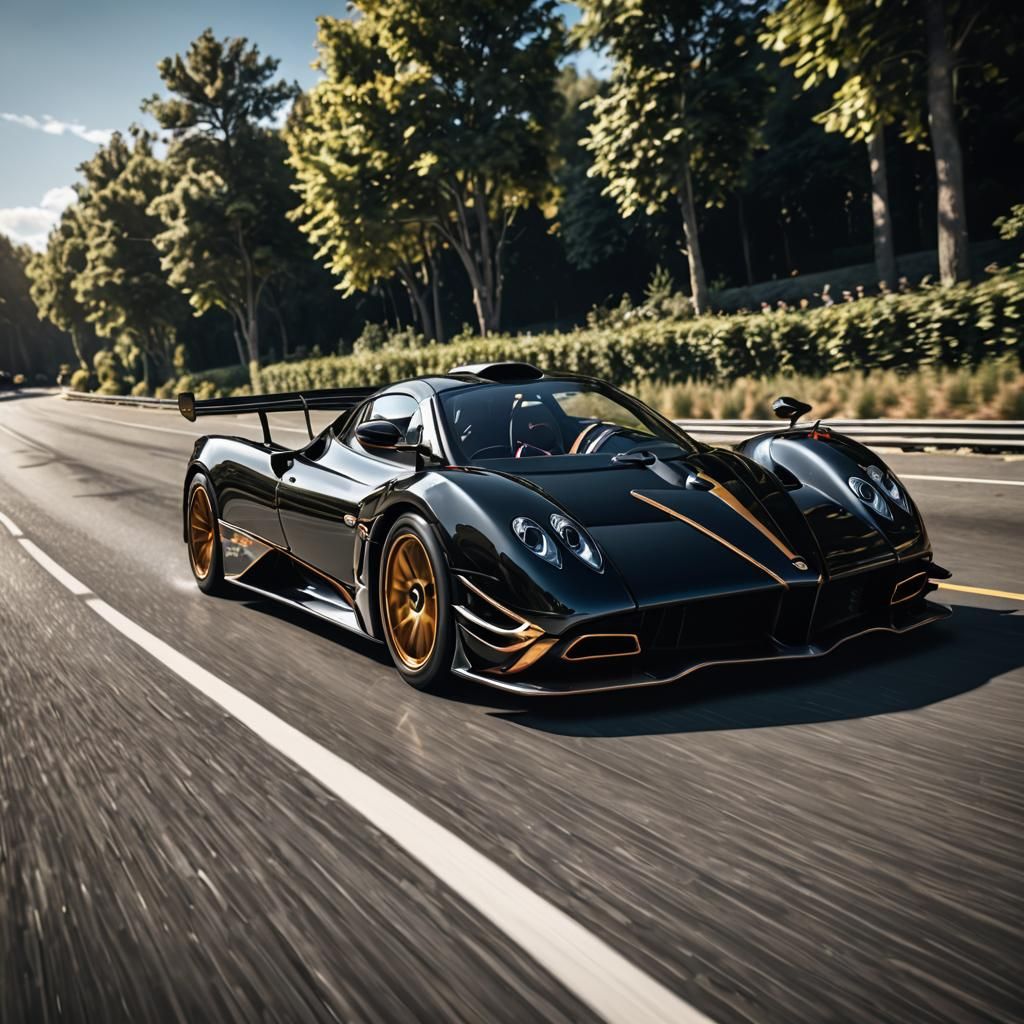 Pagani Zonda R Races on Curvy Road: Digital Art