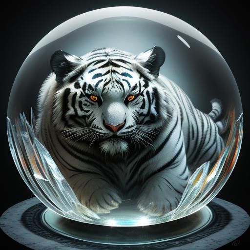White Tiger in Crystal Ball: Horror Illustration