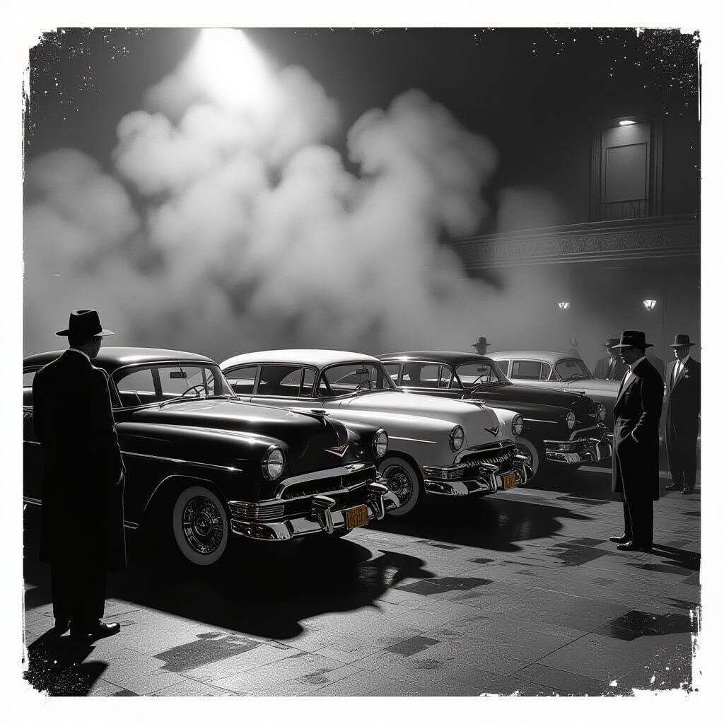 1950s Mafia-Era Drive-In Cinema in Film Noir Style