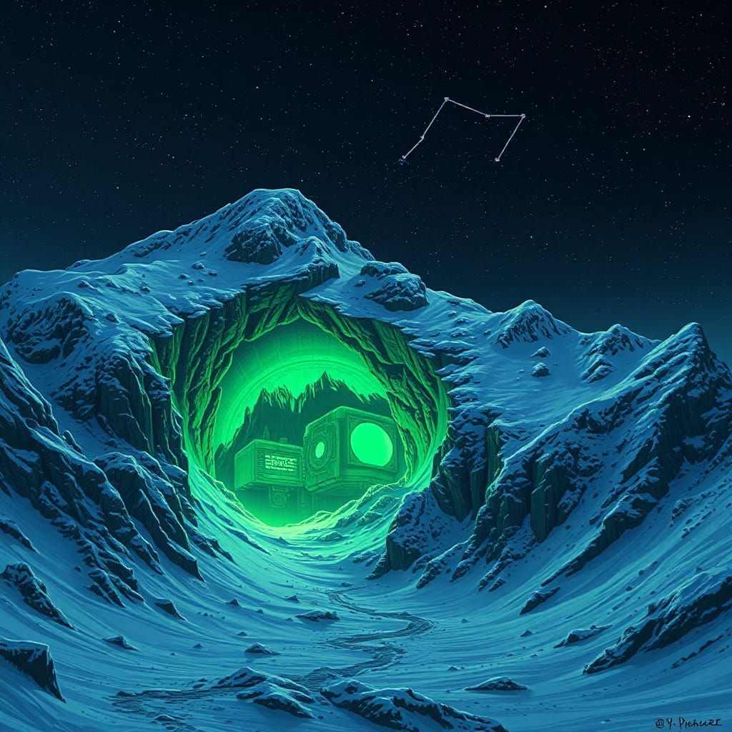 Radioactive Lab Hidden in Mountain at Night